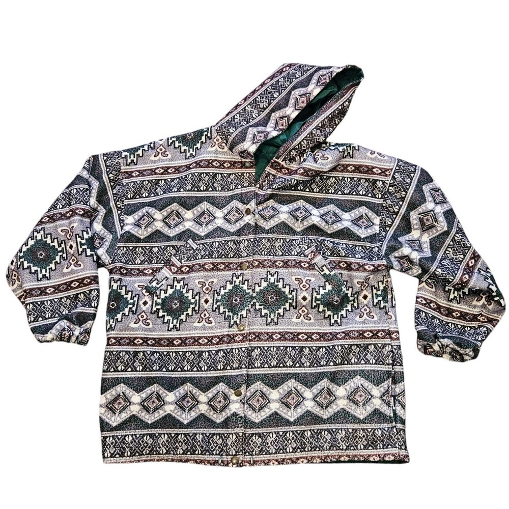 Vtg Casual Club Aztec Southwestern Jacket Mens L Reversible Windbreaker Fleece